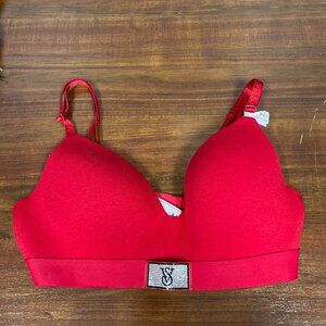 Victoria's Secret T-Shirt Lightly Lined Wireless Bra 34D Red Bedazzle Logo